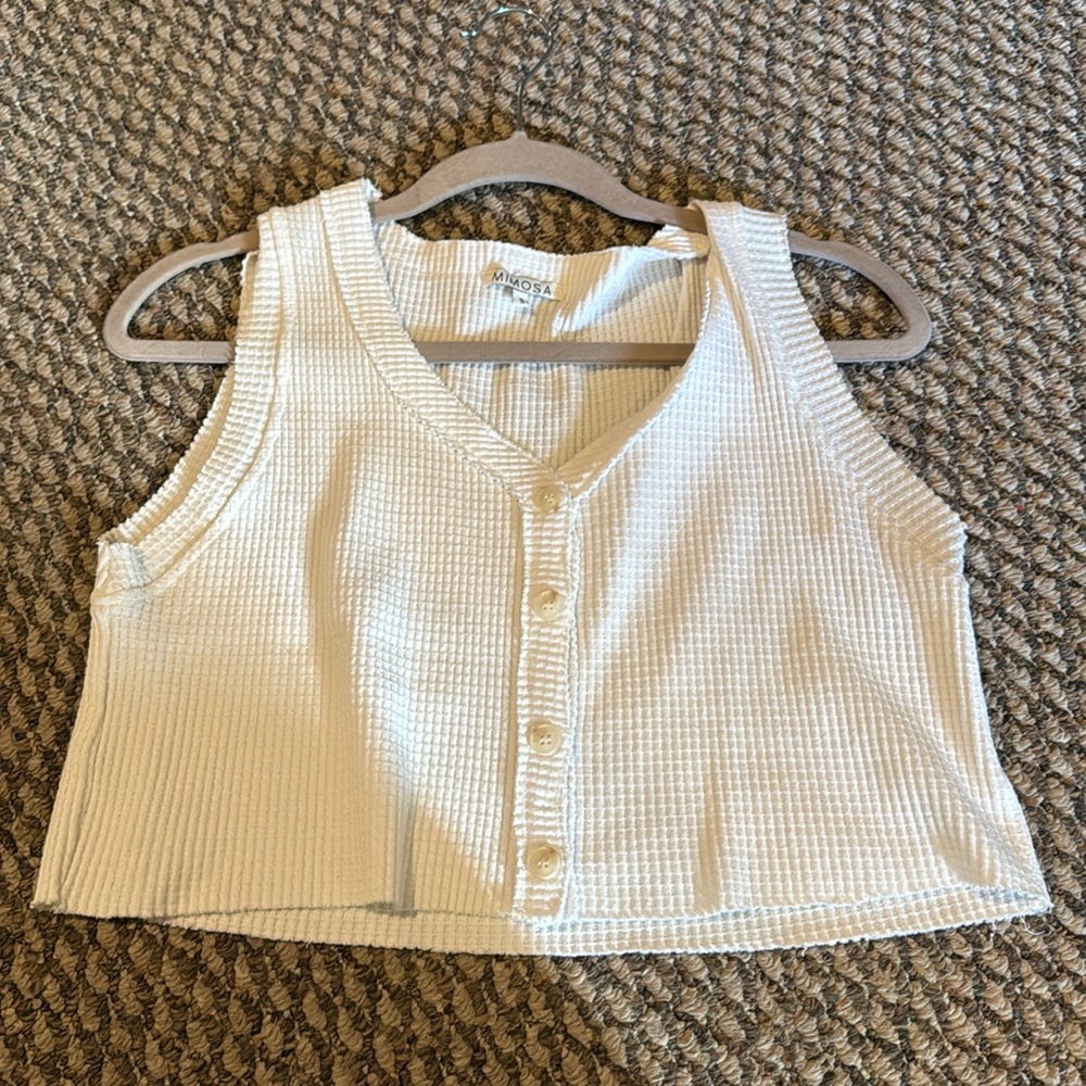 White knit button up crop top
